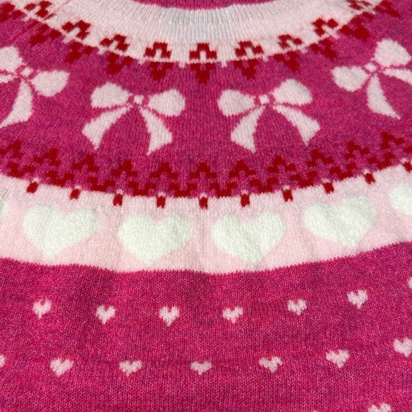 CeCe Heart Sweater Medium White Pink Red Bow - Picture 5 of 7